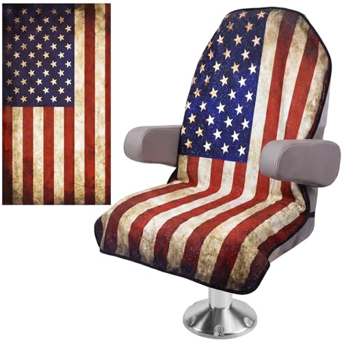 Breling American Flag Boat Seat Cover Vintage USA Flag Pontoon Towel Seat Protector Waterproof Sweat-Resistant Captains Chair Cover for Independence Day 250th Anniversary Boat Marine Supplies