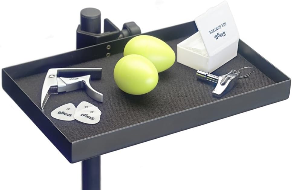 Stagg Accessory Tray with Clamp, Stand Attachment for Small Music Accessories