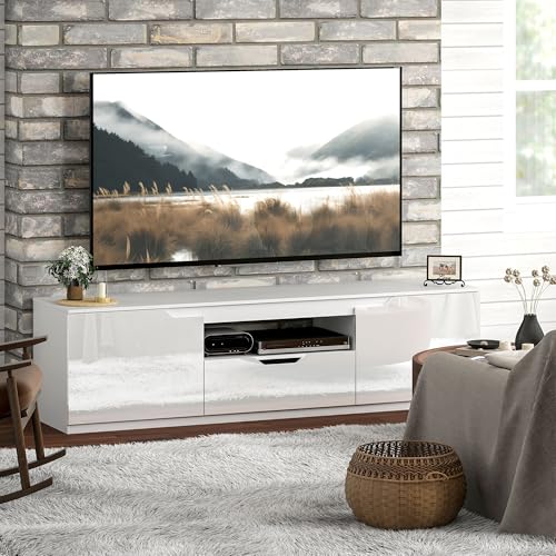 Table TV pour Salon HOMCOM Blanc 160 cm pour Masquer les Câbles de l'Écran