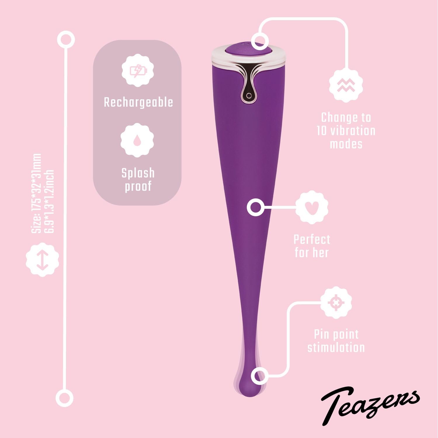 Teazers Pin Point Vibratore Pointer Vibe – Vibratore clitorideo per donna – Stimolazione mirata del Clitoride - Viola