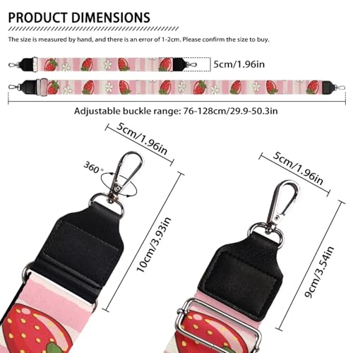 Image of GLENLCWE Pink Strawberry Wide Shoulder Strap for Purse Guitar, Adjustable Replacement Belt Crossbody Canvas Bag Handbag Fruit Print