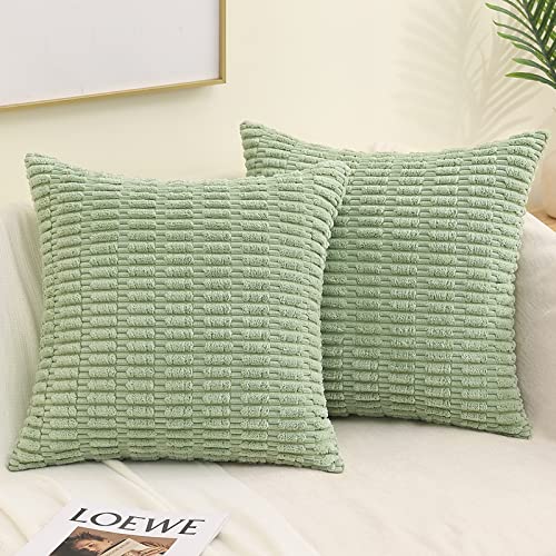 Decoruhome Sage Green Decorative Throw Pillow Covers 18X18 Set Of 2, Soft Corduroy Striped Square Pillow Covers For Couch Living Room Bed Sofa, Modern Farmhouse Boho Home Decor #TOP29