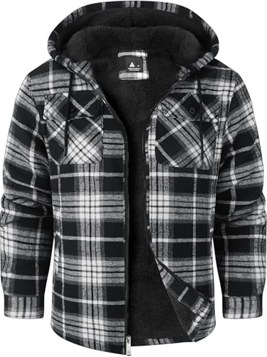 Image of GEEK LIGHTING Men's Flannel Shirts Jacket Sherpa Lined Fleece Plaid Hoodie Long Sleeve Winter Warm Coat