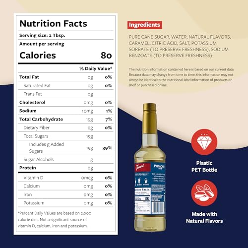 Image of Torani Pistachio Coffee Syrup for Drinks & Desserts, Pump Included, 25.4 Fl Oz