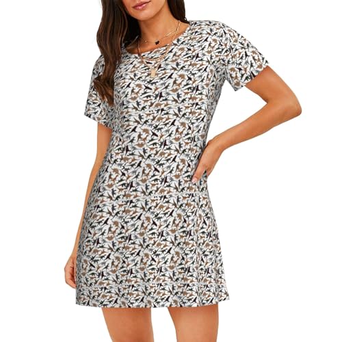 Chemise de nuit manches courtes anti-irritation femme douce motif pattes Trotting