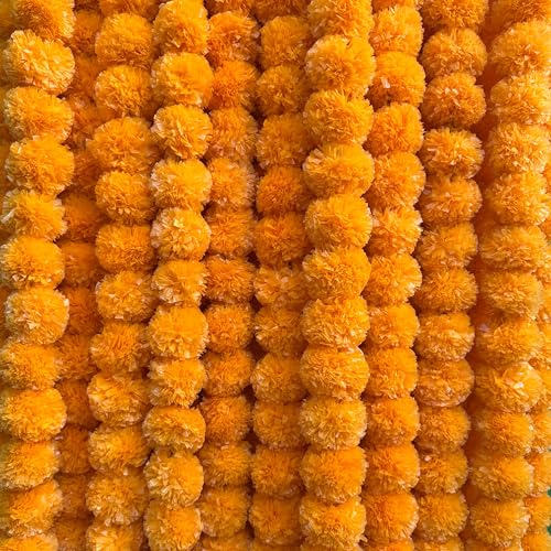 DIYANA IMPEX Marigold Garland for Decoration 5 Pieces 5 Feet Diwali Decoartions for Home Indian Dcor Wedding Christmas Dia de Los Muertos Cempasuchil Flowers (5 Orange)
