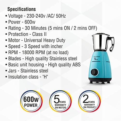 Image of Greenchef Tulip Mixer Grinder 600Watt (3 Jars, Brown)