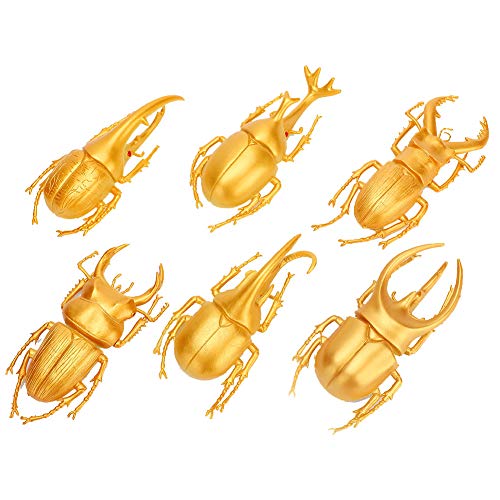 カブトムシ昆虫モデル、、 6個の非毒性PVC昆虫おもちゃハロウィーンの小道具、おもちゃの飾り用(6つの大きな金色のカブトムシ)