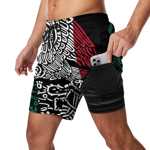 Mexico Flag Snake Ea-gles Mexican Logo Men's Board Shorts Swimsuit Beach Pants Swimwear Bathing Suits2