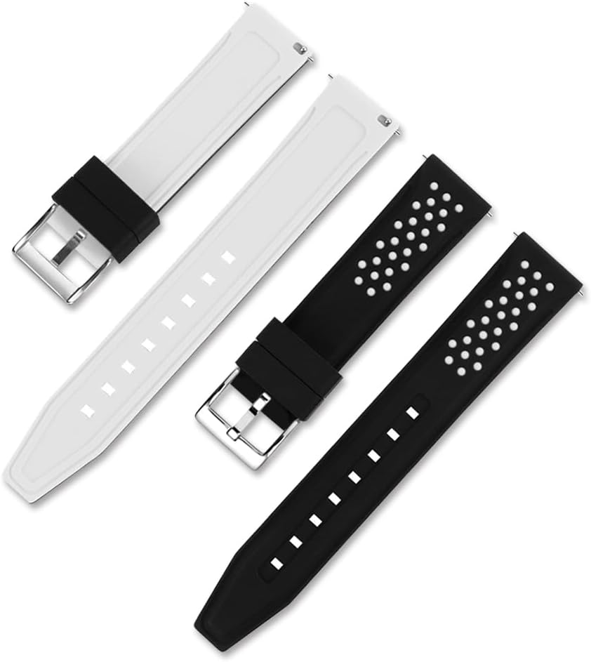 Quick Release Silicone Watch Bands Divers Model Replacement Rubber Watch Strap 20mm 22mm 24mm 26mm Waterproof dot Bicolor Silver Buckle for Men and Women Sport (24mm, White) - Image 2