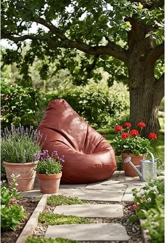 Image of 7 India Leatherette Bean Bag Without Beans| Comfortable Sofa Chair for Living Room, Bedroom & Office | Durable Double Stitch Bean Bag Seat only Cover Color Tan Size XL