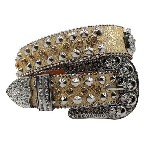 Ceinture Gothique Strass Tête de Mort Cristaux Diamants et Rivets Punk Western