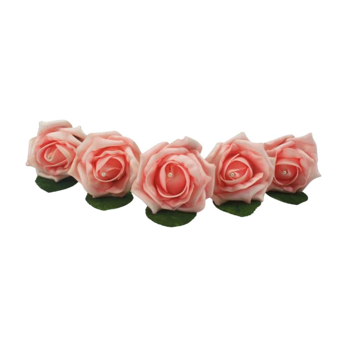 Shimmer-hj 20 Light Coral/Orange Rose Buttonholes, Boutonniere, Corsage with Pearl centre, handmade artificial flowers - Perfect for Bride, Groom, Bridesmaid & Guests — image 1