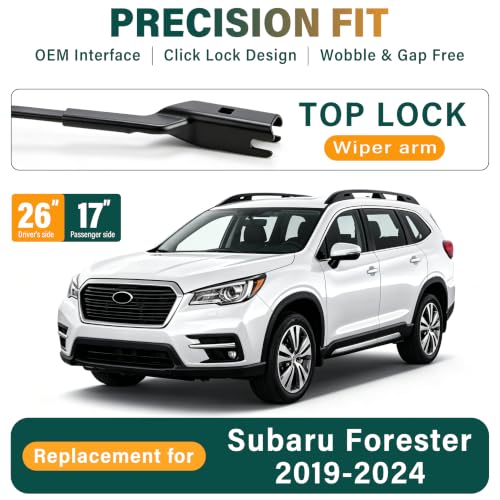Image of Windshield Wiper Blades Replacement for Subaru Forester 2019-2022 2023 2024 | Subaru Forester 2020 2021,Original Equipment Replacement Front Rear Wiper Blade Set - 26 inch+17 inch+14 inch (Set of 3) Top Lock