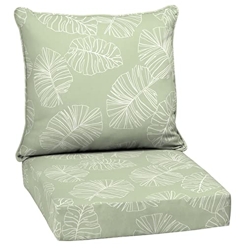 Image of Arden Deep Seat Outdoor Chair Cushion Set, 24 in x 24 in, Weather-Proof, Rain-Proof, Fade Resistant Patio Cushion Set for Chair, Sofa, and Couch Coastal Green Leaf