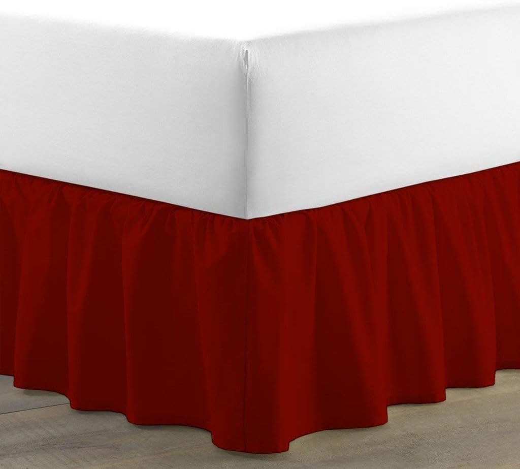 Ruffled Bed Skirt - 100% Cotton 800 Thread Count 1 Piece Ruffled Bed Skirt Dust Ruffle with Platform 21" Drop Length/Fall Length Bed Skirt (Queen Size, Turquoise Solid)