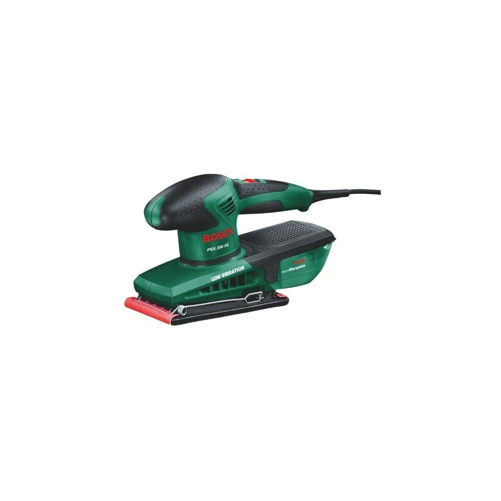 Bosch Home and Garden PSS 200 AC Titreşimli Zımpara Makinesi, Yeşil, 200 W, 24.000 Titreşim/Dak, Dikdörtgen Zımpara Yüzeyi 92 x 182 mm, Mikro Filtre Sistemi, Plasik Çanta
