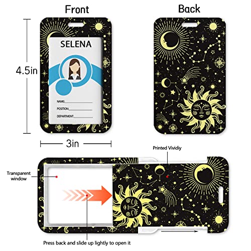 Black Id Badge Holder, Badge Reel Retractable Keychain, Astrological Moon Sun Arts Card Holder With Carabiner Clip Heavy Duty, Id Name Tag Badge Case Cover For Office Work Nurse Teacher Women Gifts #TOP3