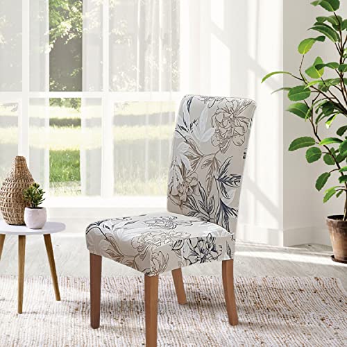 Springrico Chair Covers For Dining Room Set Of 4, Stretch Dining Chair Cover, Washable Spandex Kitchen Parsons Chair Slipcovers, Removable Seat Protector For Home Or Party (4 Pack, Floral Beige) #TOP2