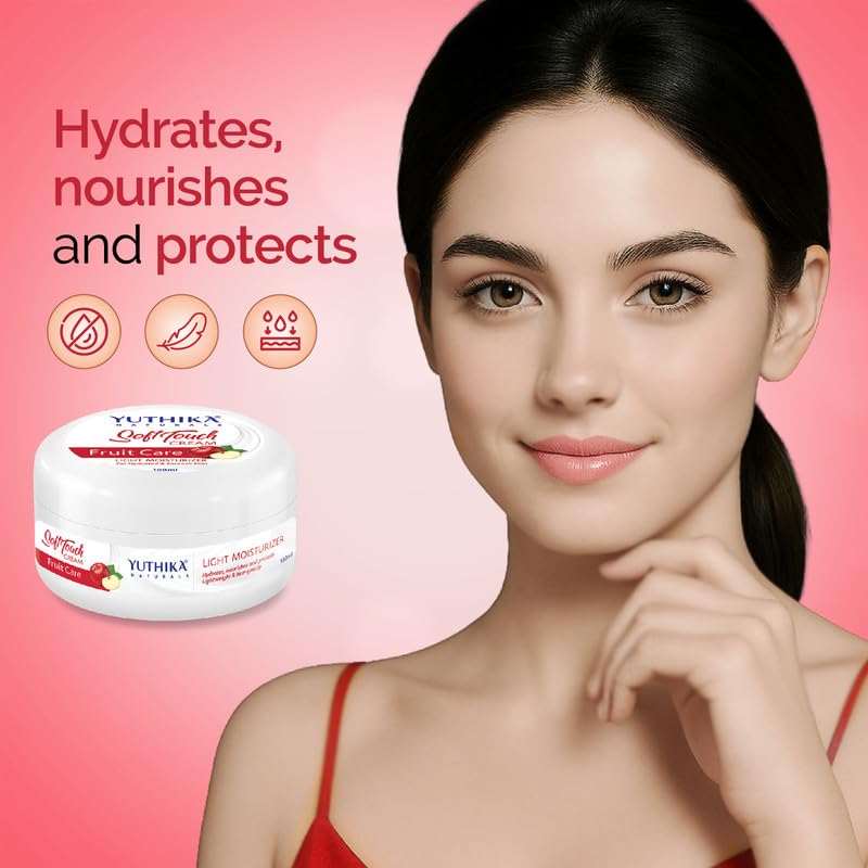 Image of Yuthika Fruit Care Moisturizer Cream 300 ml - Light, Non-Sticky Face, Hand & Body Cream for Instant Hydration, Deep Nourishment & Soft, Glowing Skin (All Skin Types)