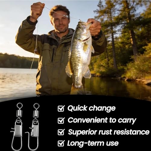 Image of 100 Pcs Fishing Rolling Ball Bearing Barrel Swivel, Corrosion Resistant Fishings Accessories for Various Fish Species, Suitable for Different Fishing Conditions and Quick Tackle Changes