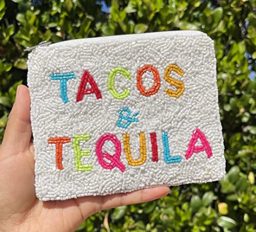 TACOS AND TEQUILA Coin Purse Pouch, Coin Purse Pouch, Beaded Coin Purse, Cute Coin Purse, Beaded Purse, Summer Coin Purse, Best Friend Gift, Pouches, Boho Bags, Wallets for Her2