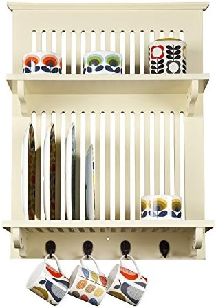 Elegant Brands Aston Kitchen Plate Rack Wall Mounted Wooden Buttermilk, Contemporary Design