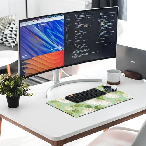 Image of Green Hydrangea Flower Extended Gaming Mouse Pad, with Stitched Edges Large Mouse Pad Desk Protector, Rubber Base Mousepad Keyboard Mouses Mat for Work Game Office Home- 32 inch X 16 inch Inch