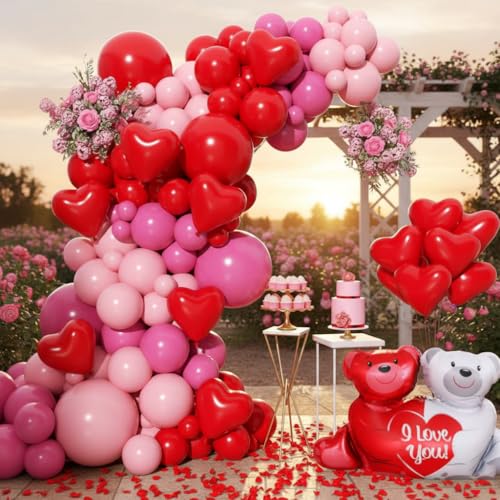 Image of Valentines Day Balloons Garland Arch Kit, Pink Red and Red Heart Balloons for Valentine's Birthday Galentine's Day Wedding Anniversary Engagement Romantic Party Decorations Special Night