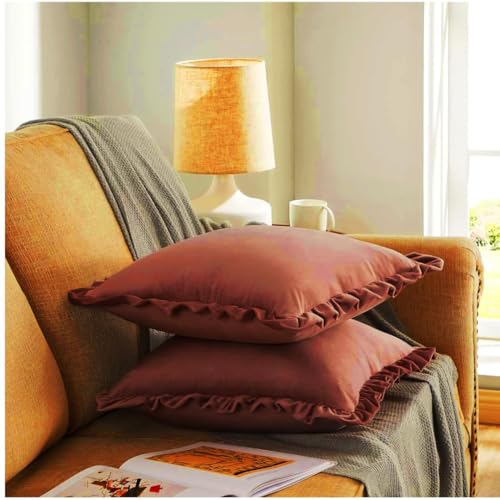 Image of Amazon Brand - Umi Velvet Blush 14x14 Pillow Covers, Set of 2 Decorative Ruffle Cushoin Pillow Covers for Sofa Couch
