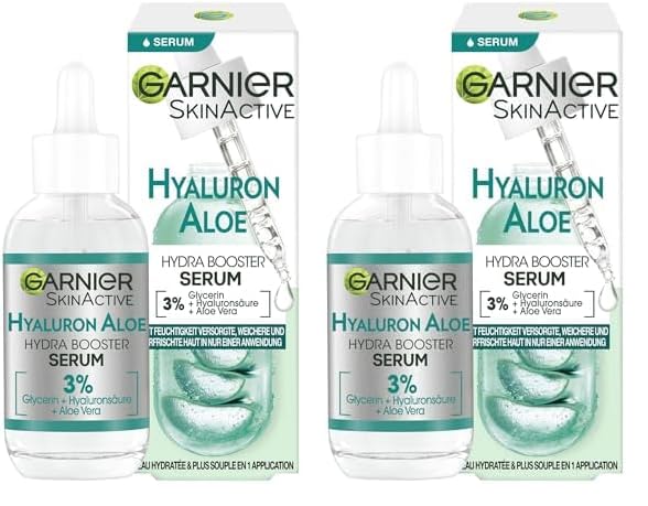 Garnier Feuchtigkeitsspendendes Serum für ein straffes und strahlendes Hautbild, Mit beruhigender Aloe Vera und Hyaluronsäure, Skin Active, 30 ml (Packung mit 2)