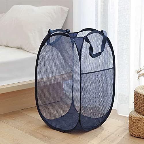 Miniatura 2 de 2 cestas de lavandería, cestas de lavandería desplegables, cestas de malla plegables (cada una con 2 asas reforzadas), color azul