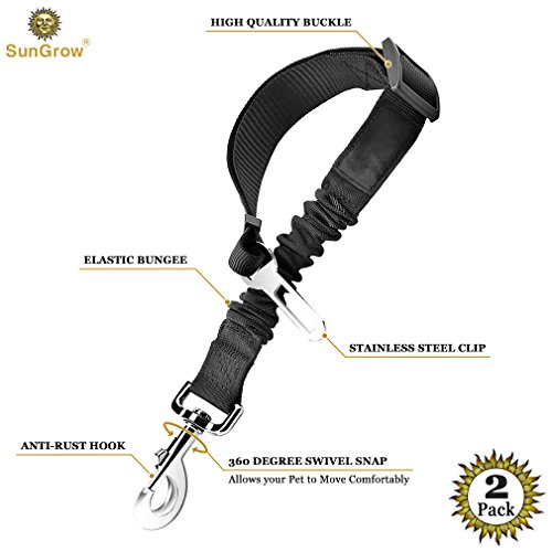 Sungrow Elastic Nylon Ferret Seat Belt, 24” - 36”, Adjustable Black Harness, Elastic Tether With Metal Buckles, 2 Pcs Per Pack #TOP2