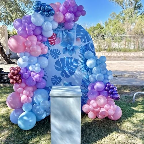Image of Pink and Blue Balloons, 12 Inch Macaron and Metallic Blue Pink Party Balloons for Gender Reveal Baby Shower Bridal Shower Summer Hawaiian Luau Birthday Party Decorations