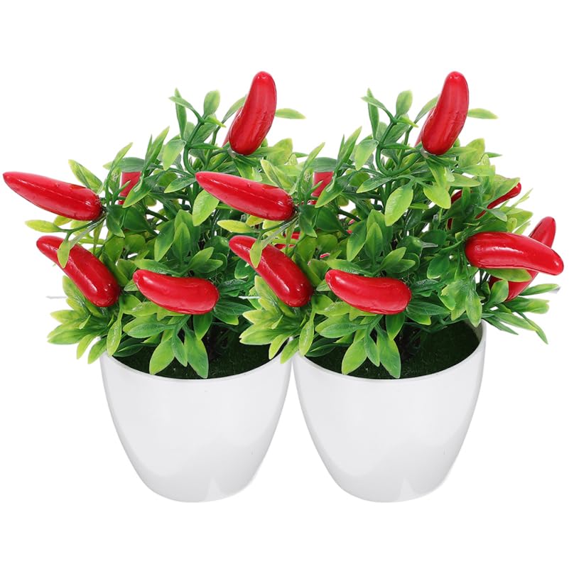 topbathy mini bonsai peperoncino artificiale in vaso 4 pezzi 7.09x4.13x3.54 pollici piante in miniatura per decorazione interna ufficio casa accessori foto