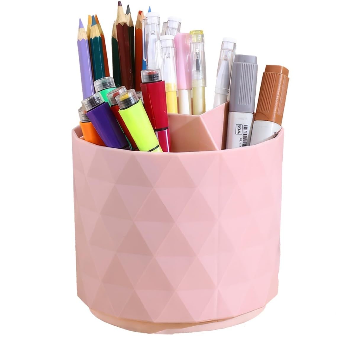 AZHKJKZH Desk Tidy Caddy Pen Holder 360° Rotation 5 Slots Desk Pencil Organizer For School Home Office Supplies(Pink)