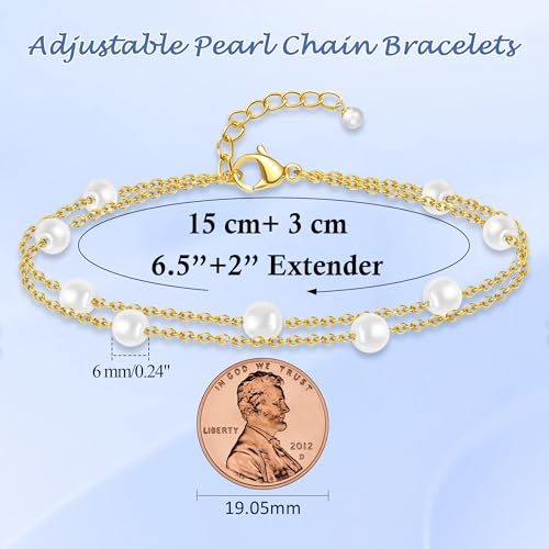 Pearl Bracelets for Women, Dainty Gold Bracelet Silver Prom Pearl Jewelry for Wedding, Trendy Daisy Bracelet Heart Bracelet as Simple Bridesmaid Gifts Floral Jewelry Brazaletes Para Mujer