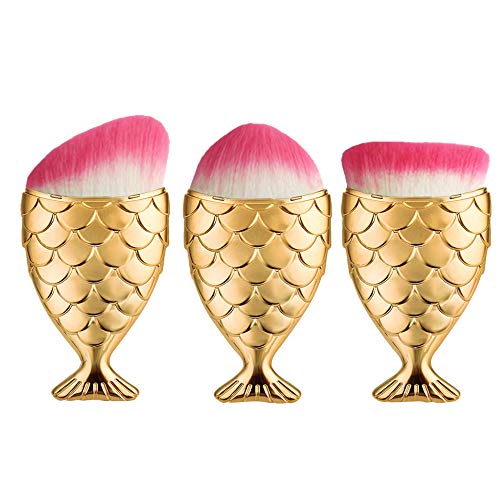 Start 3PC/Set Gold Brush Fish Scale Fishtail Powder Foundation Makeup Cosmetic All Shapes Brush