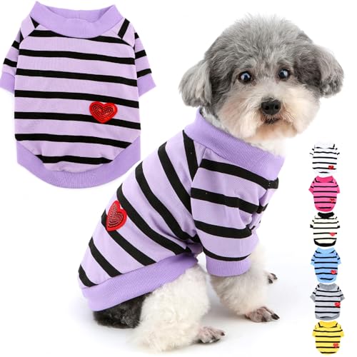 Zunea Camisetas para Perros Pequeños Camiseta Básica de Verano a Rayas Ropa para Cachorros Sudadera con Lentejuelas Corazón de Amor Camiseta Suave de Manga Corta Ropa para Mascotas Jersey Ropa para