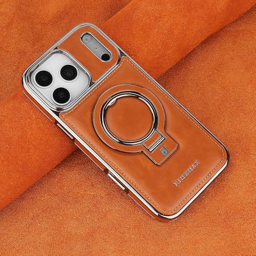 Coque iPhone 17 Pro violette en cuir premium avec support magnétique élégant