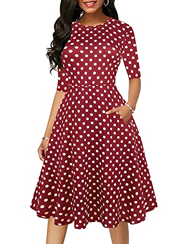 Image of oxiuly Women Casual Dress Round Neck Soft Cotton Floral A-Line Midi Summer Dresses with Pockets OX262