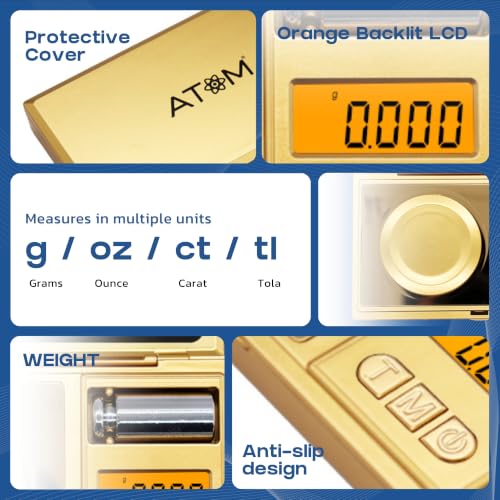 Image of ATOM A207 Digital Pocket Weighing Scale (50 g) | Small Weight Machine for Jewellery, Gold, Kitchen & Gram Measuring | 0.001 g High Precision with Tare, Unit Conversion & Weighing Pan, Battery Operated