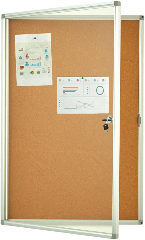 Enclosed Felt Bulletin Board 36x24 inch Lockable Cork Noticeboard Display Cases Tamperproof Notice Poster Memo Board with Aluminum Frame for Office, Classroom, Home with 2 Keys (Felt Board)