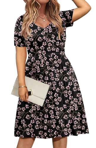 Image of DB MOON Women Plus Size Dresses 2026 Summer Casual V Neck Short Sleeve Knee Length Dress with Pockets