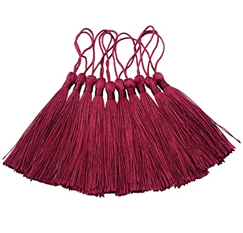 Image of 100pcs 13cm /5'' Silky Floss Bookmark Tassels with 2-Inch Cord Loop and Small Chinese Knot for Jewelry Making, Souvenir, Bookmarks, DIY Craft Accessory (Wine Red)