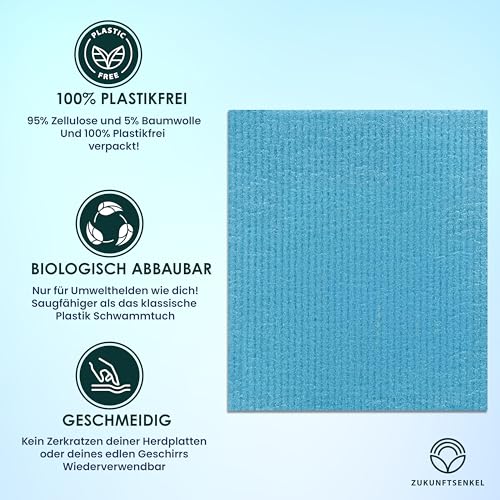 Salviette svedesi Dishcloths, salviette sostenibili, biodegradabili, senza plastica (blu) - immagine 3