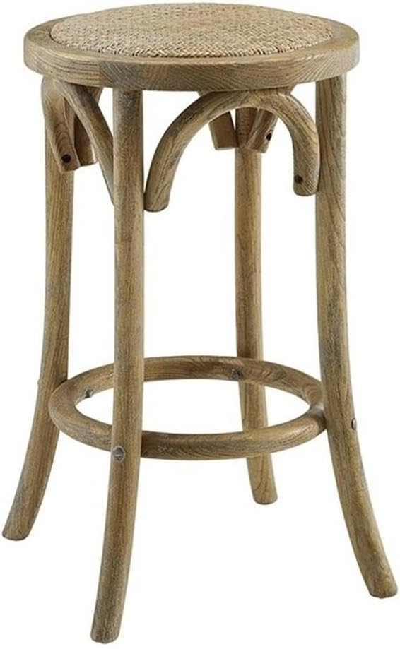Riverbay Furniture 24" Round Backless Wood Counter Stool, Brown Finish, Natural Fiber Seat, Rustic Bar Stool for Kitchen or Dining Room, Counter Height Sturdy Stool, 14" W x 14" D x 24.25" H