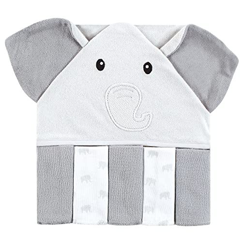 Image of Hudson Baby Unisex Baby Hooded Towel and Five Washcloths, Gray Elephant, One Size