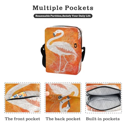 Orange Flamingos small messenger bag for women shoulder bag crossbody Women's Purse Adjustable Strap for Travel outdoor sports2