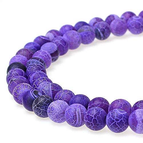JARTC Nature Frost Cracked Dream Fire Dragon Veins Agate Beads Round Stone Beads for Jewelry Making DIY Bracelets Necklaces 15" (6mm, Purple)